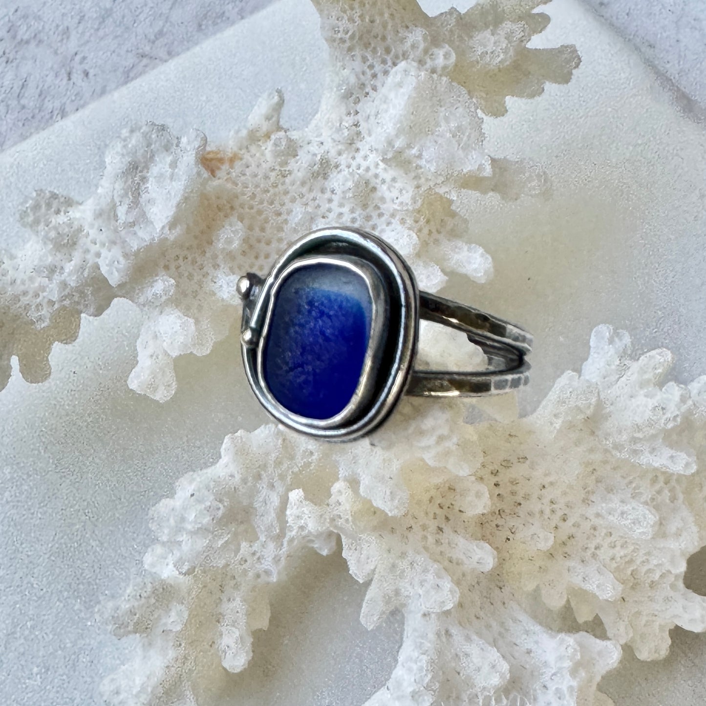 Deep Blue Seaham Sea Glass Ring