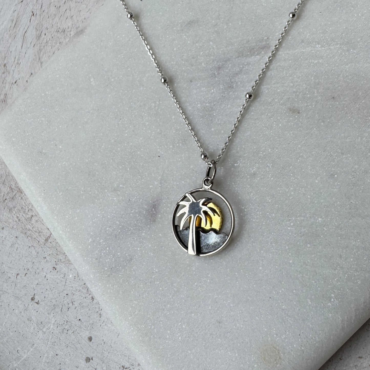Silver Sun & Palm Necklace