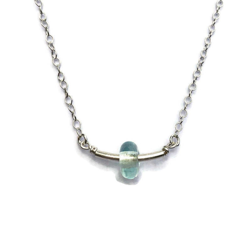 Blue Bead Silver Tube Necklace