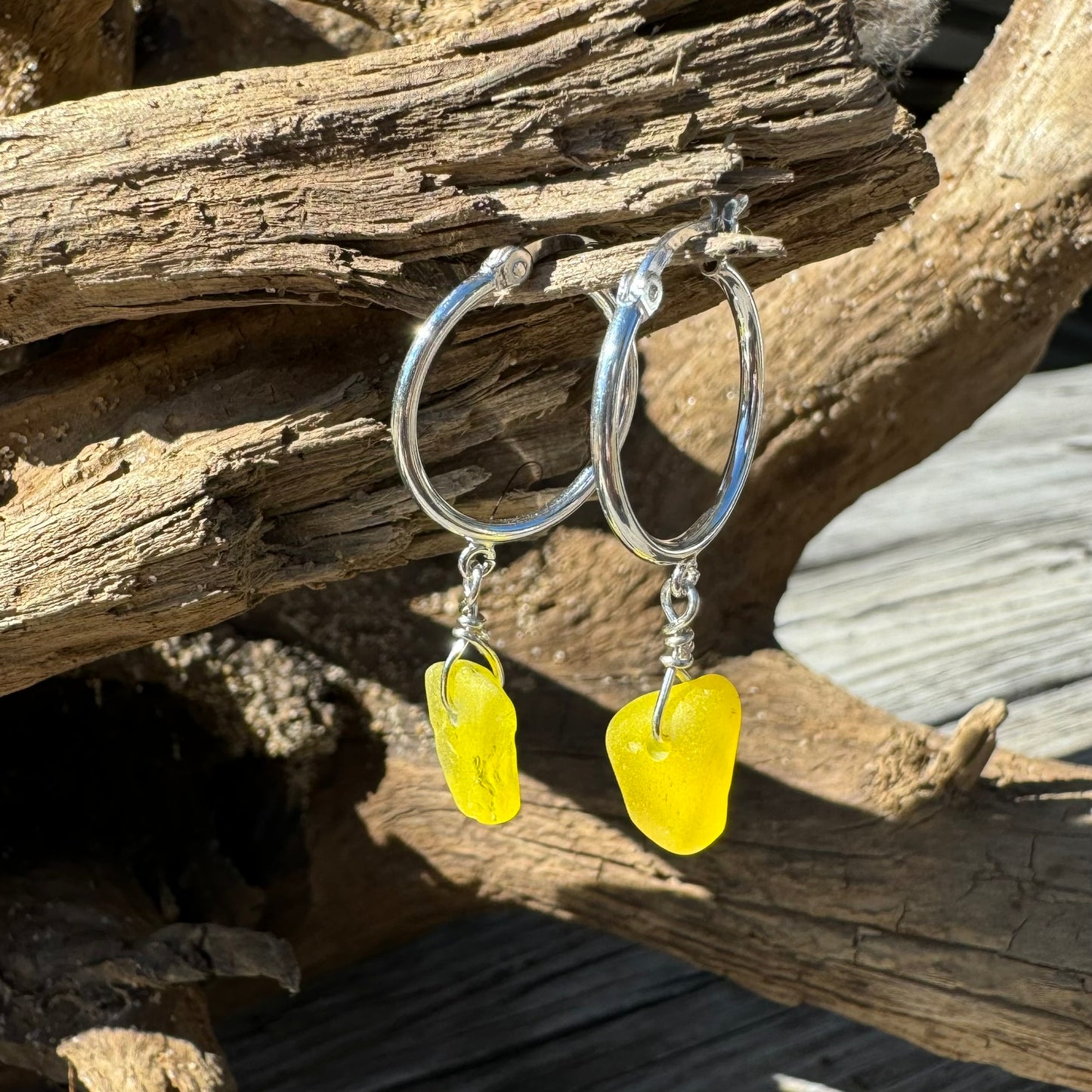 Natural Sea Glass Silver Hoop Earrings