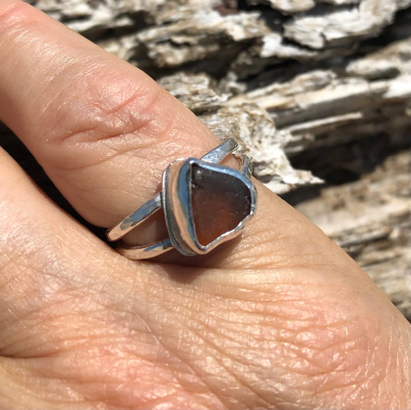 Amber Sea Glass Ring