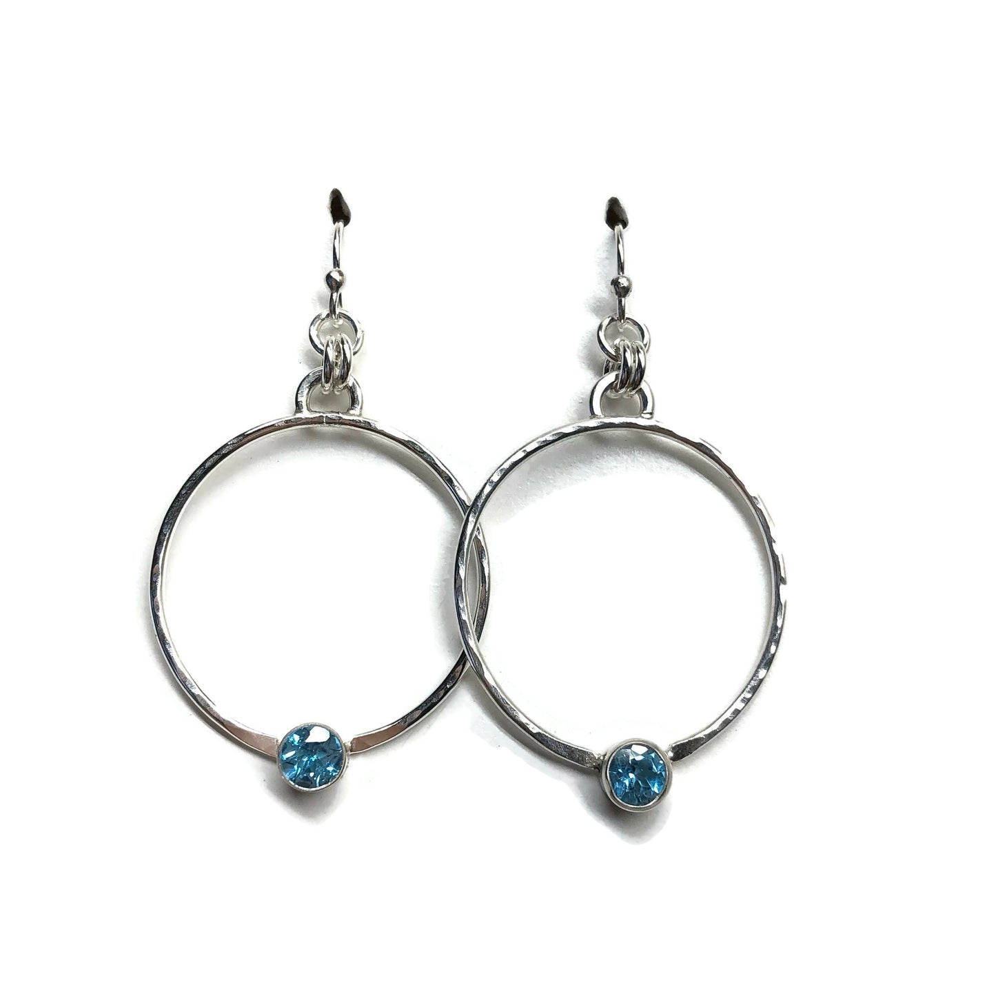 Blue Topaz Hammered Hoop Earrings