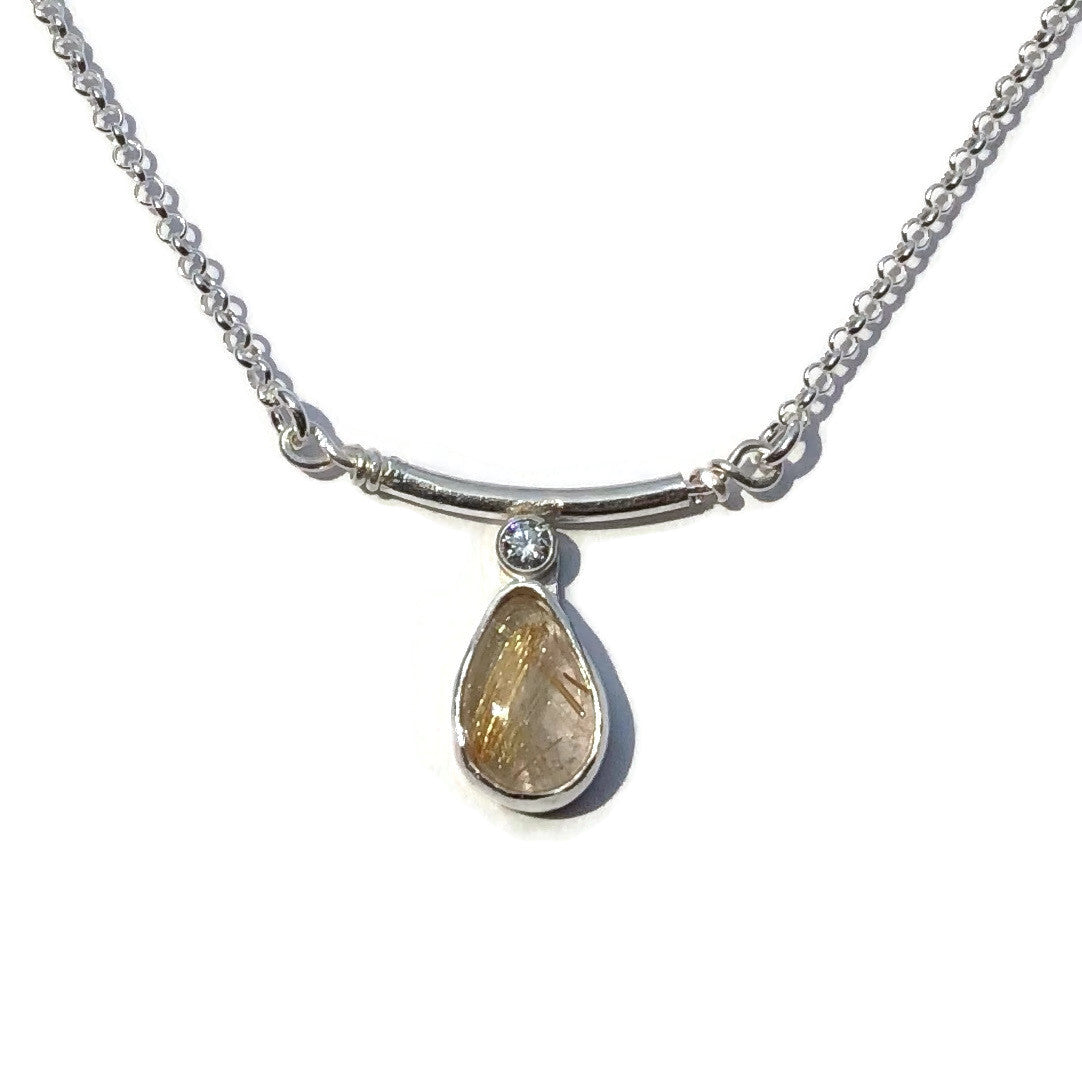 Golden Rutilated Quartz & CZ Necklace