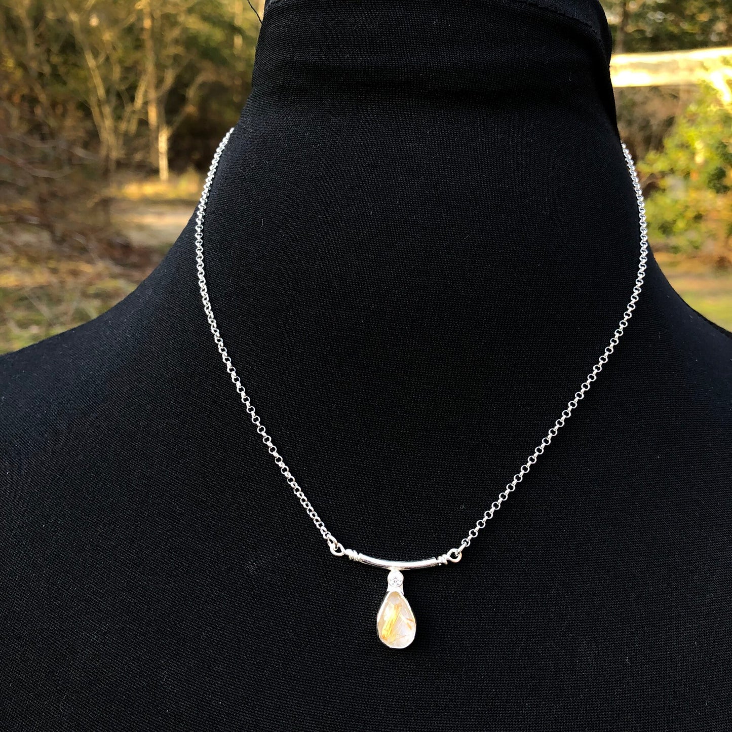 Golden Rutilated Quartz & CZ Necklace