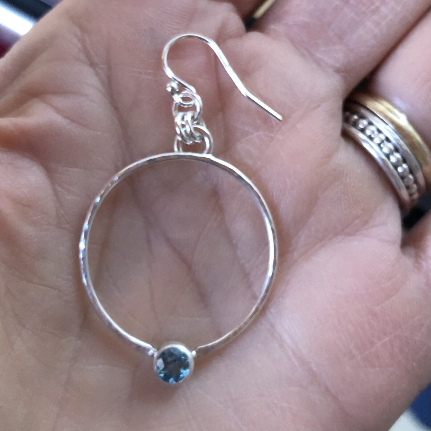 Blue Topaz Hammered Hoop Earrings