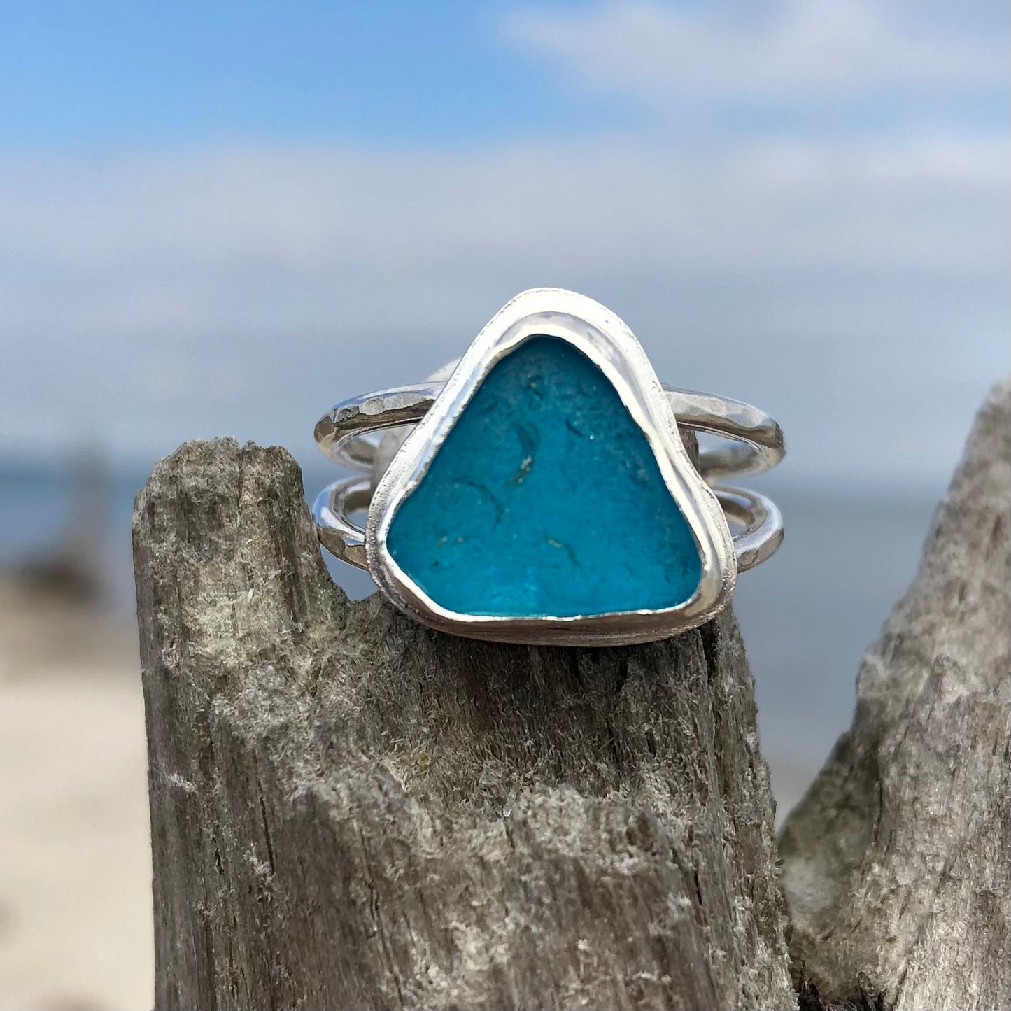 Aqua Sea Glass Ring