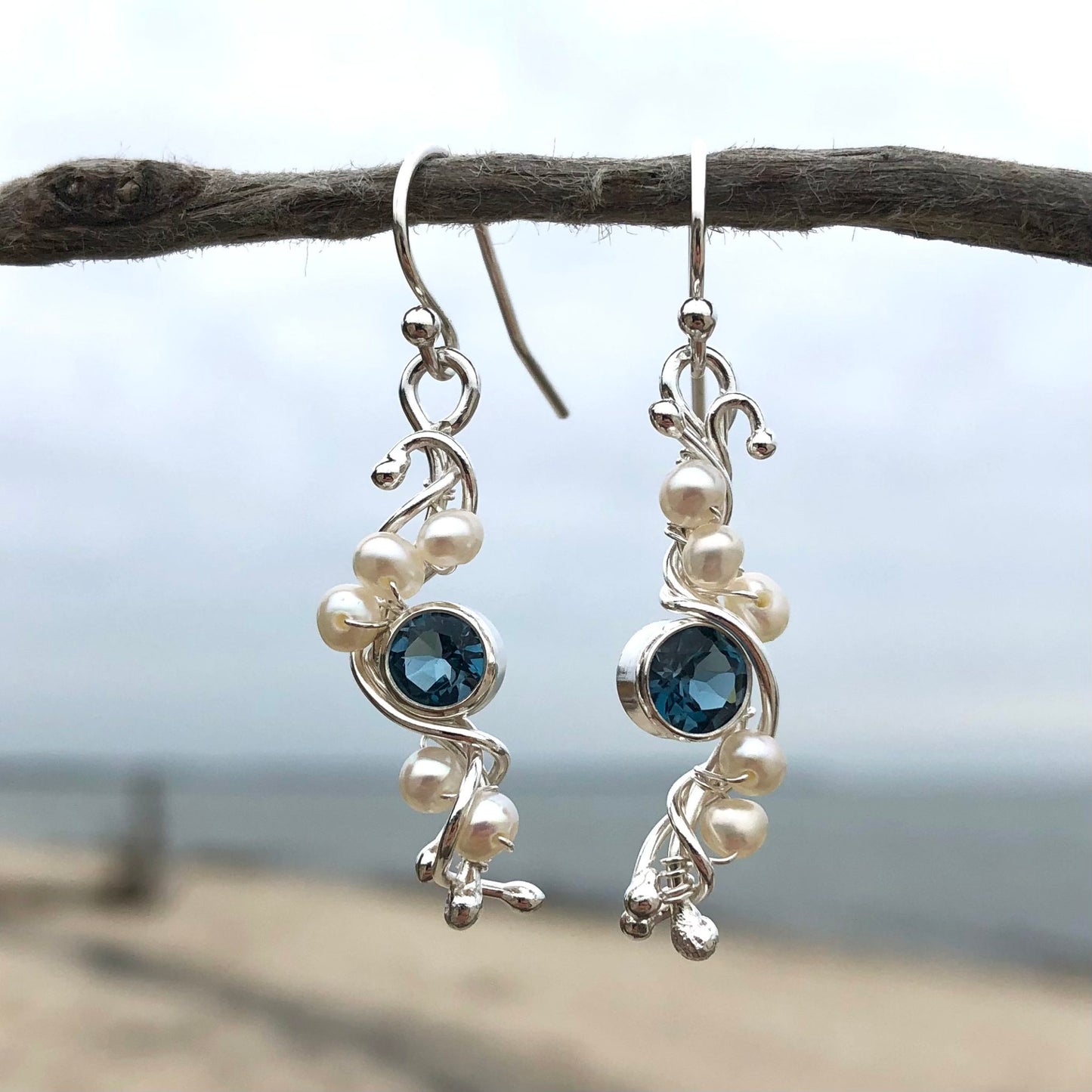 London Blue Topaz & Pearl River Earrings