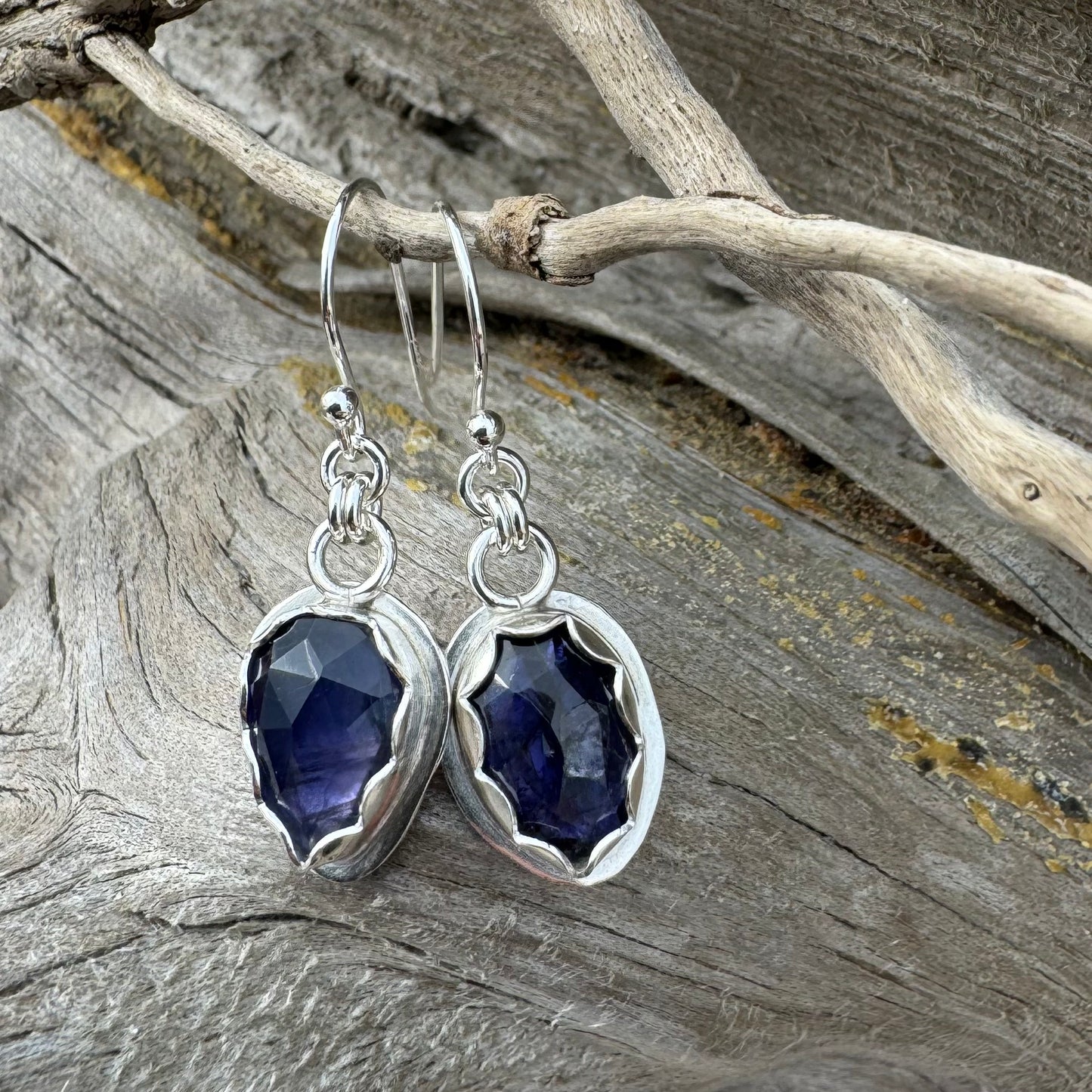 Iolite Rose Cut Silver Earrings