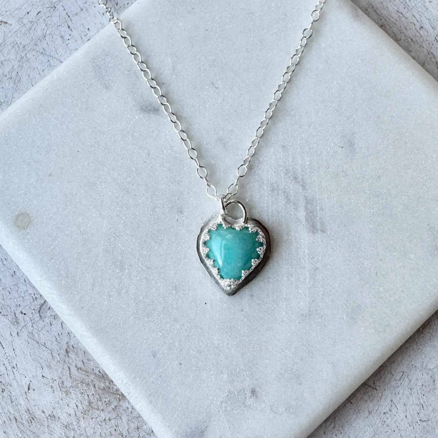 Amazonite Heart Silver Necklace