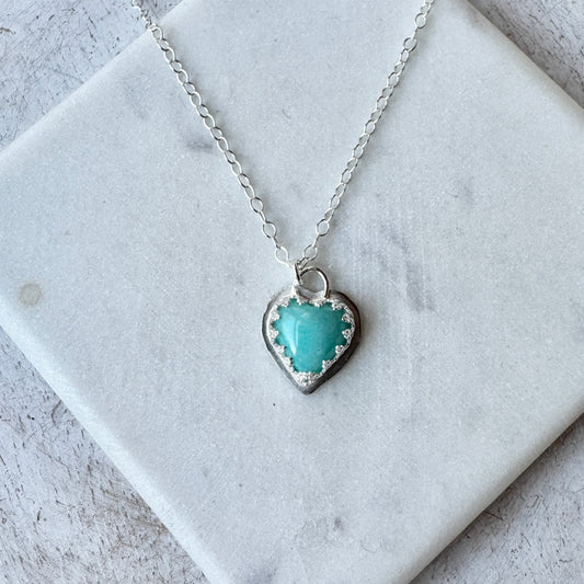 Amazonite Heart Silver Necklace