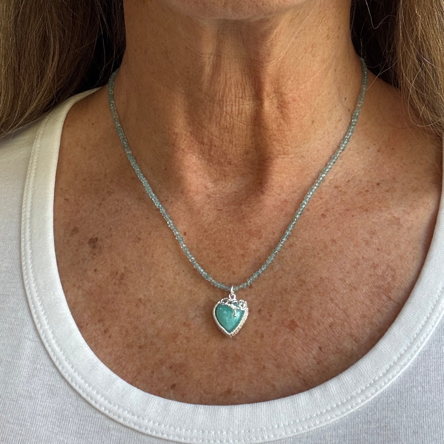 Amazonite Heart Silver Woven Necklace