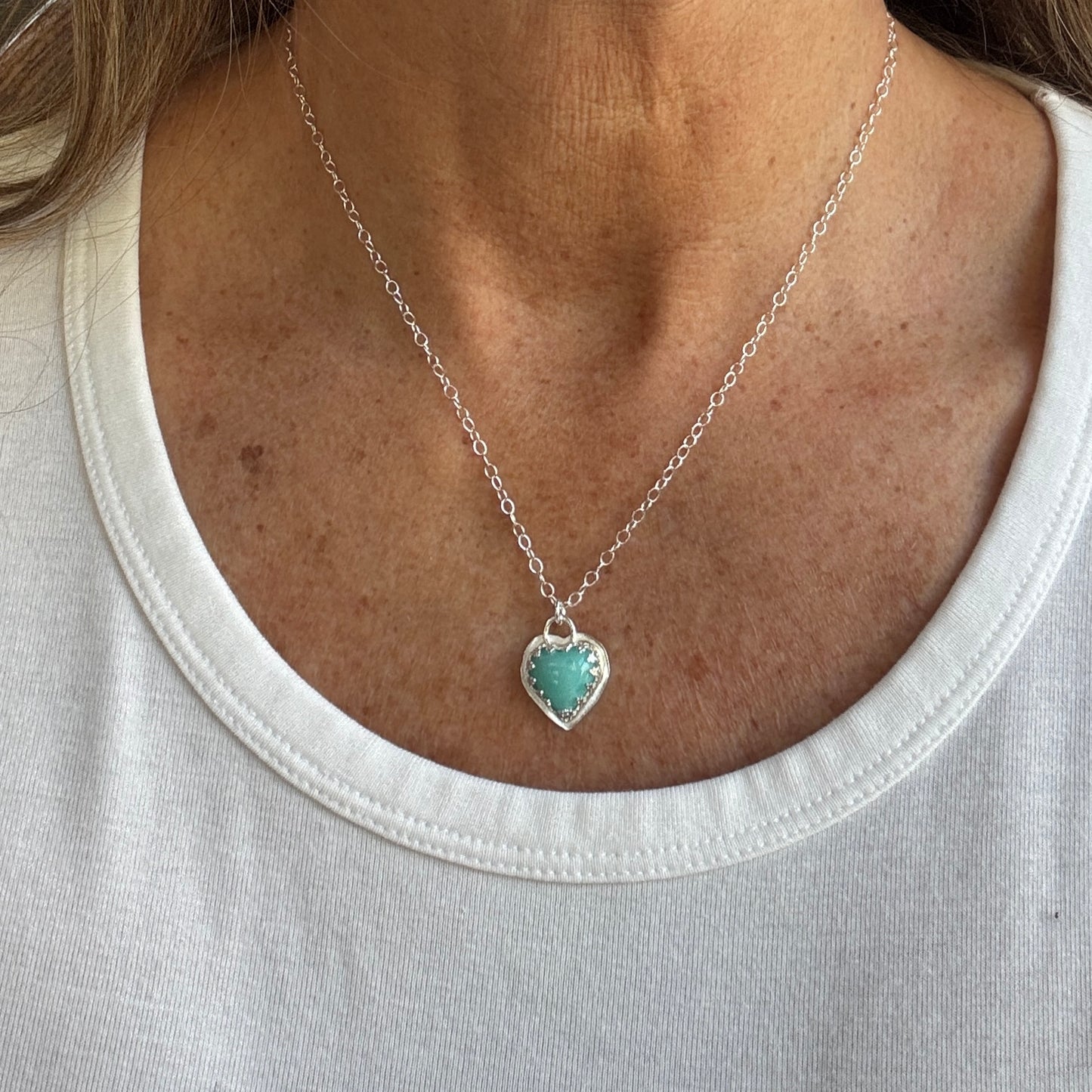 Amazonite Heart Silver Necklace