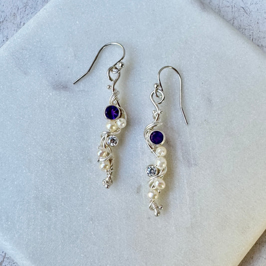 Amethyst & CZ with Pearls River Earrings
