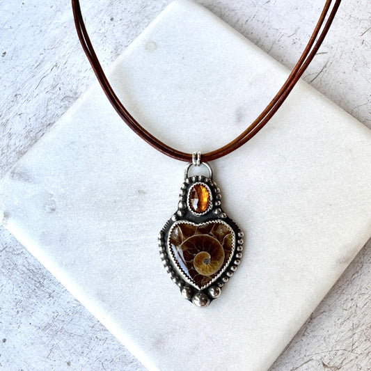 Ammonite & Citrine Heart Necklace