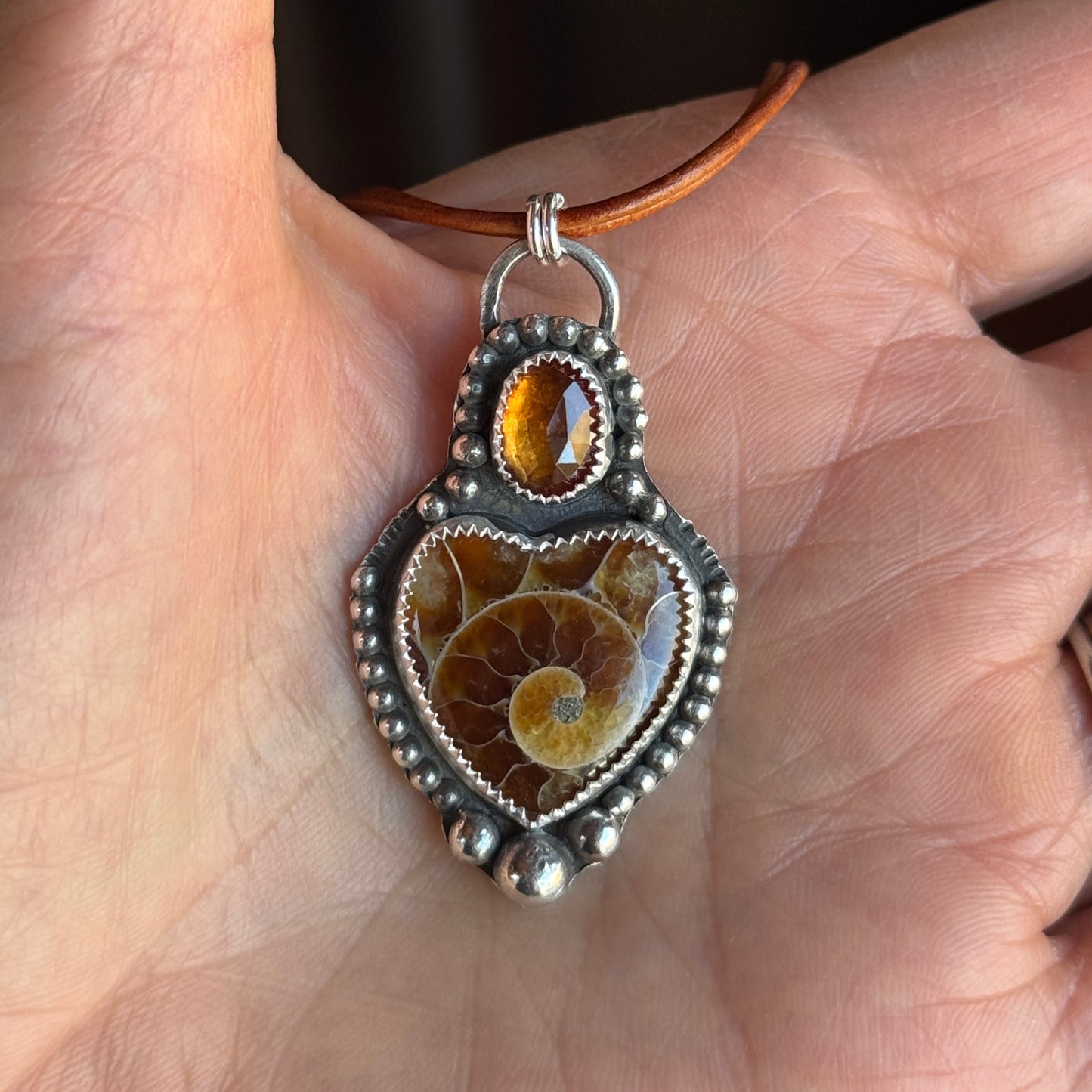Ammonite & Citrine Heart Necklace