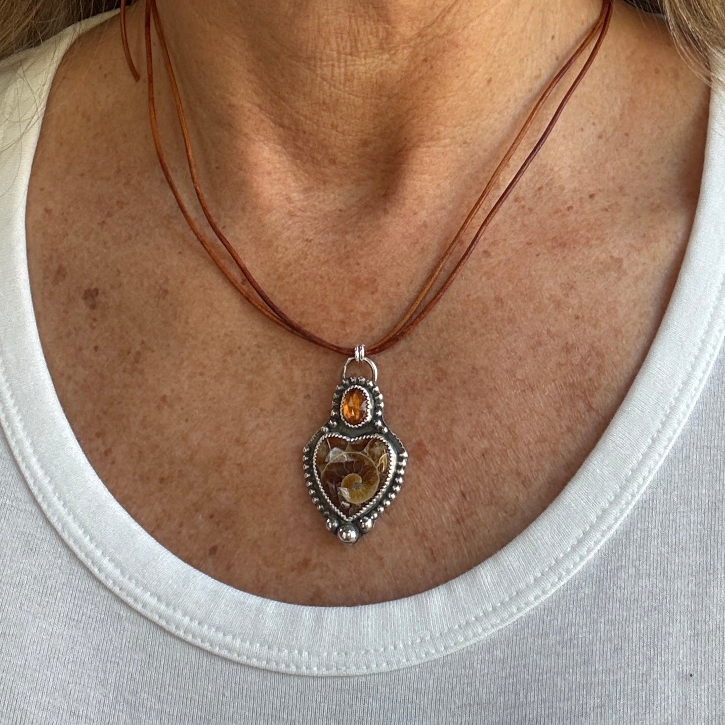 Ammonite & Citrine Heart Necklace