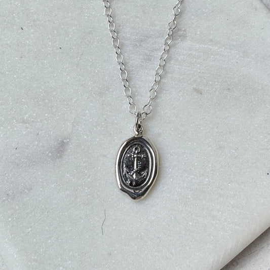 Anchor Wax Seal Silver Necklace
