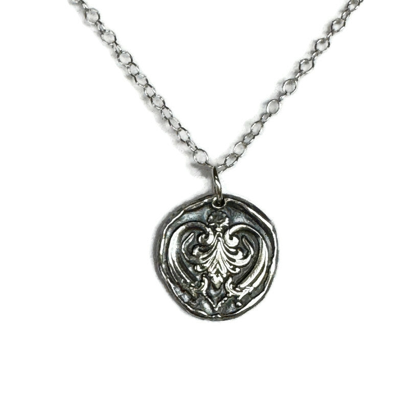 Antique Heart Silver Wax Seal Necklace