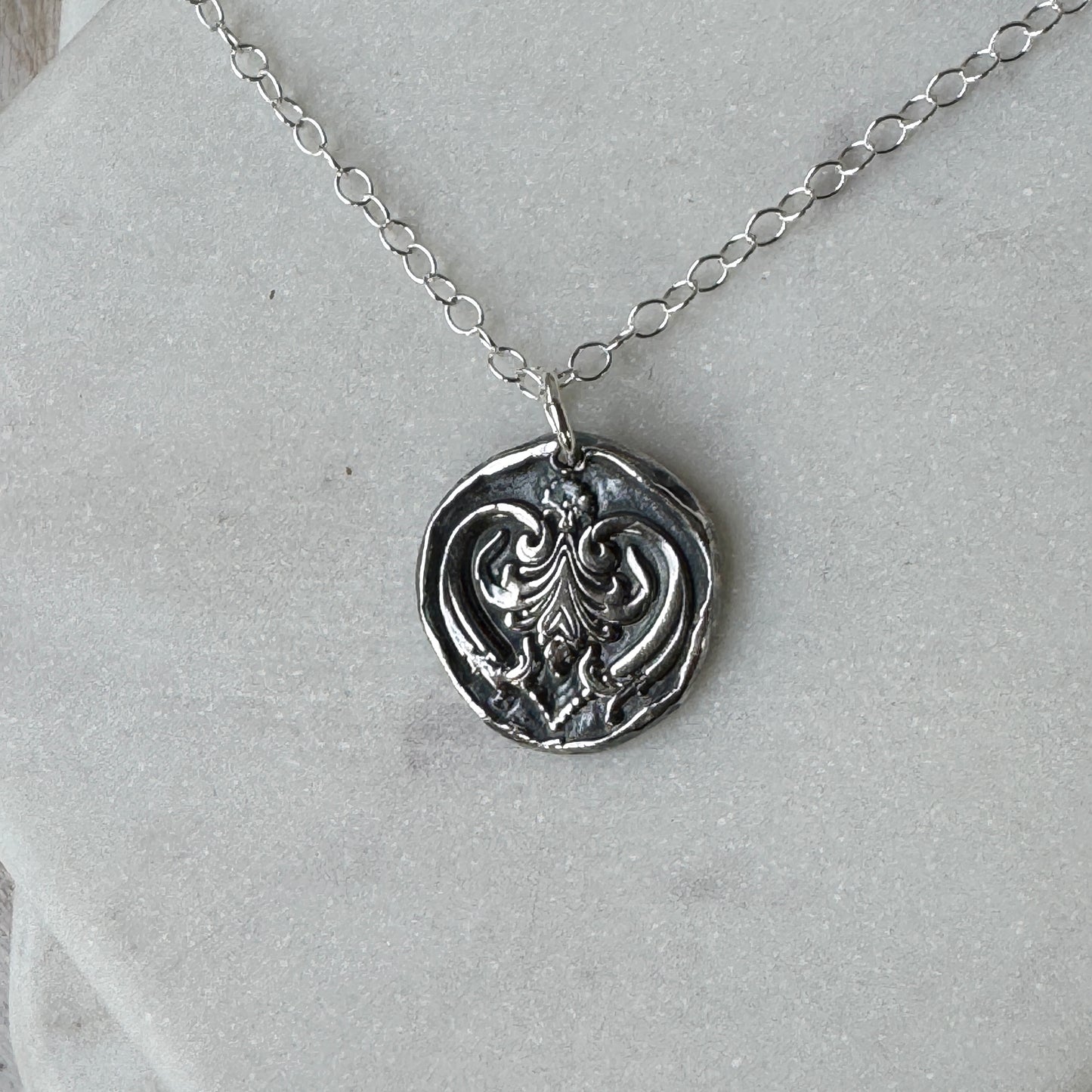 Antique Heart Silver Wax Seal Necklace