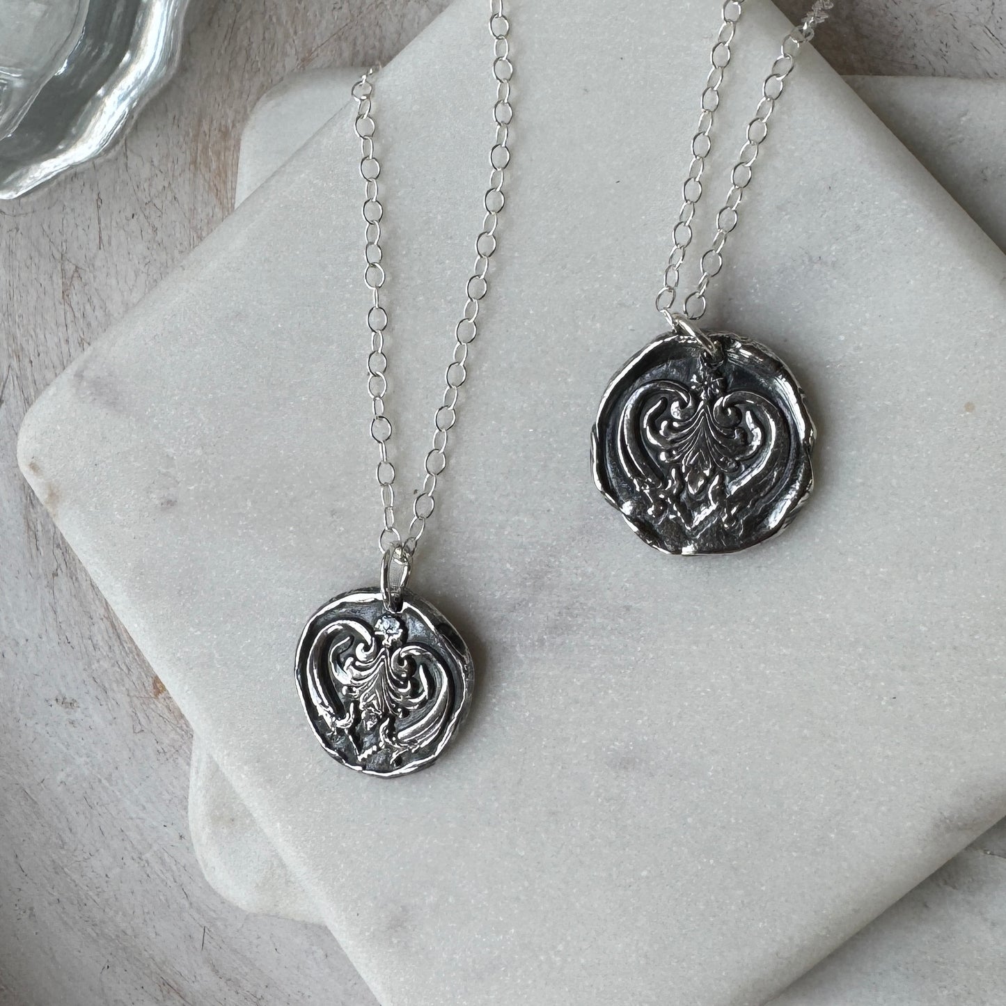 Antique Heart Silver Wax Seal Necklace