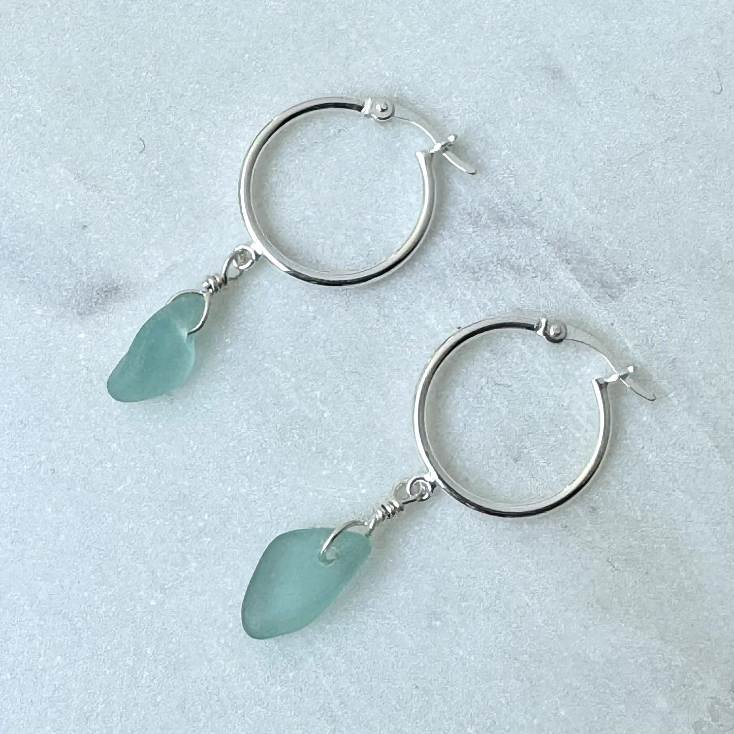 Natural Sea Glass Silver Hoop Earrings