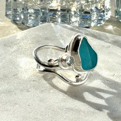 Aqua Sea Glass & Aquamarine Ring