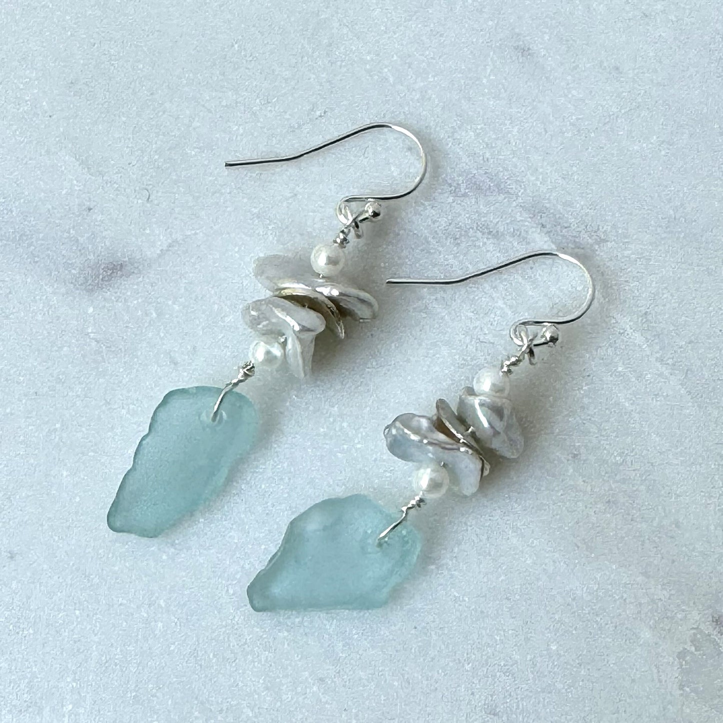 Natural Sea Glass & Pearl Earrings