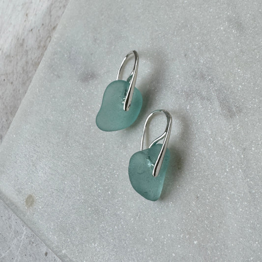 Natural Sea Glass Silver Bar Earrings- 5 Colors