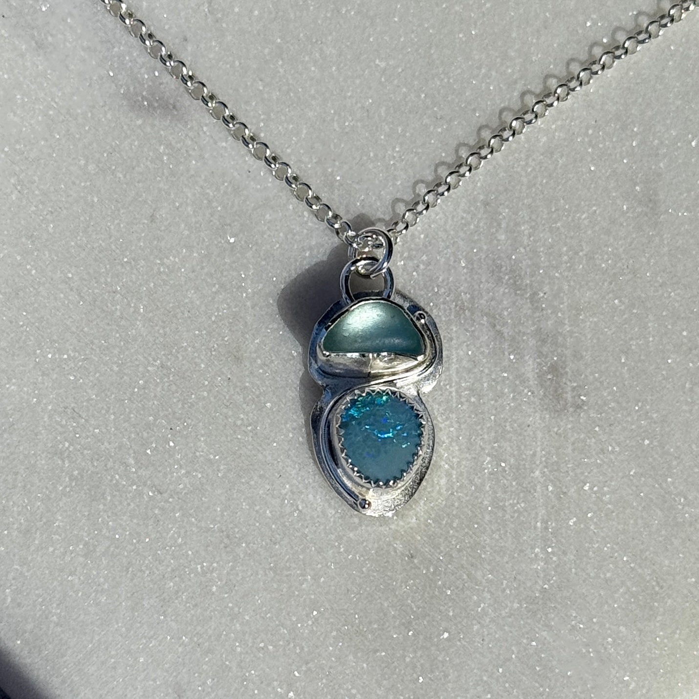 Aqua Sea Glass & Blue Australian Opal Necklace