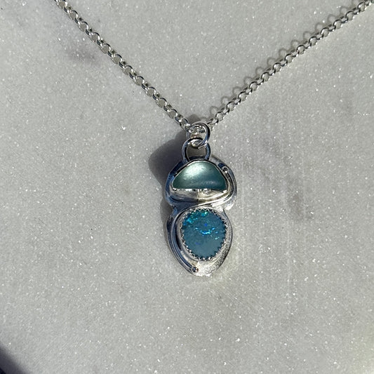 Aqua Sea Glass & Blue Australian Opal Necklace