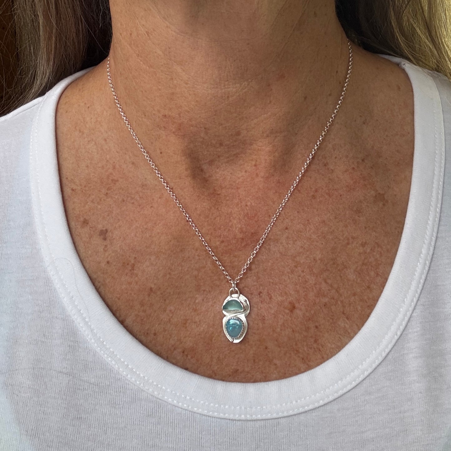 Aqua Sea Glass & Blue Australian Opal Necklace