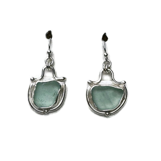 Aqua Sea Glass Frame Earrings