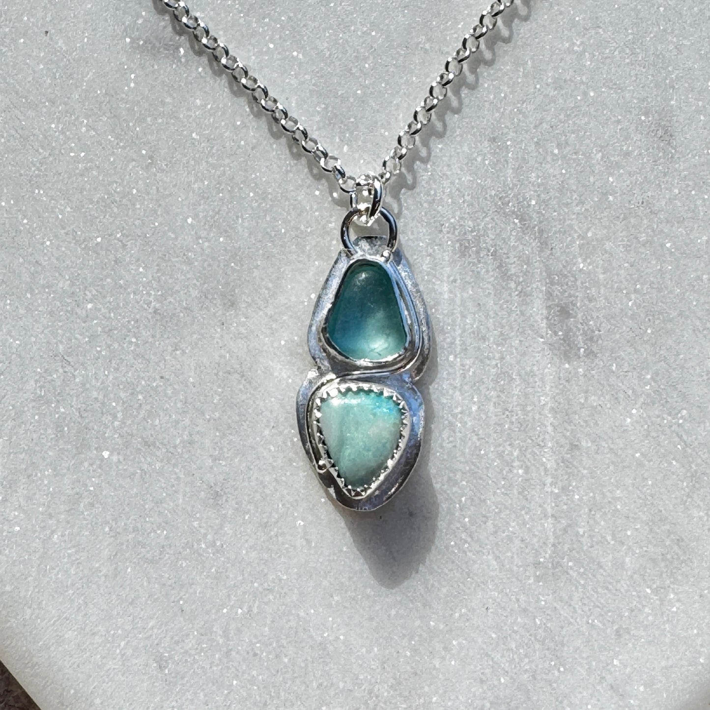 Aqua Sea Glass & Light Australian Opal Necklace