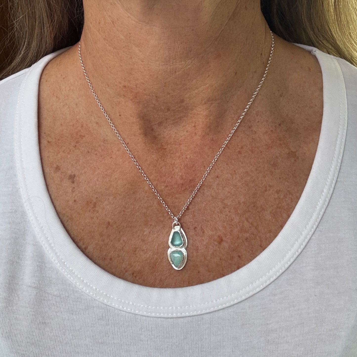 Aqua Sea Glass & Light Australian Opal Necklace