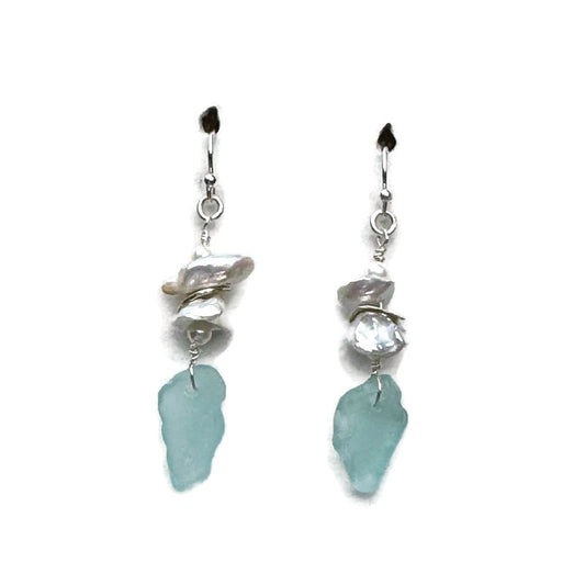 Natural Sea Glass & Pearl Earrings