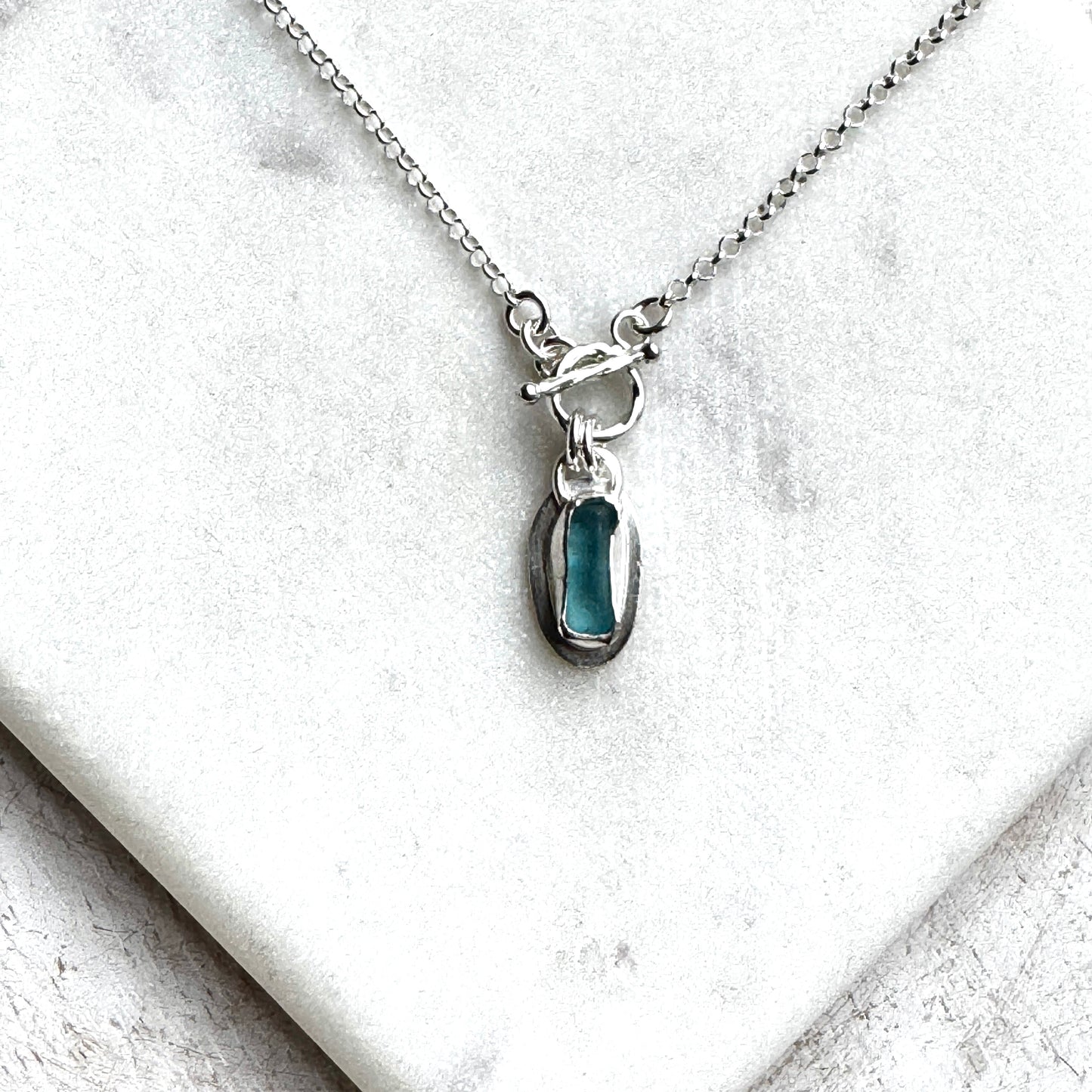 Aqua Sea Glass Small Toggle Front Necklace