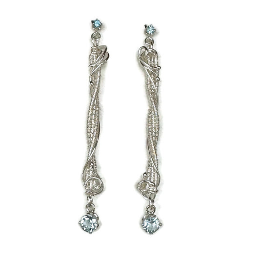 Aquamarine Pillar Silver Woven Earrings