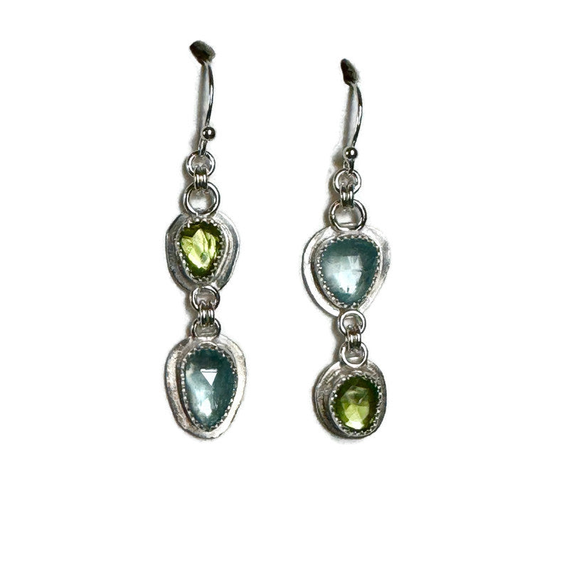 Aquamarine & Peridot Asymmetrical Earrings