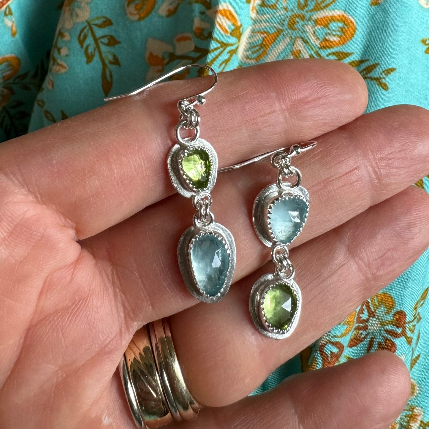 Aquamarine & Peridot Asymmetrical Earrings