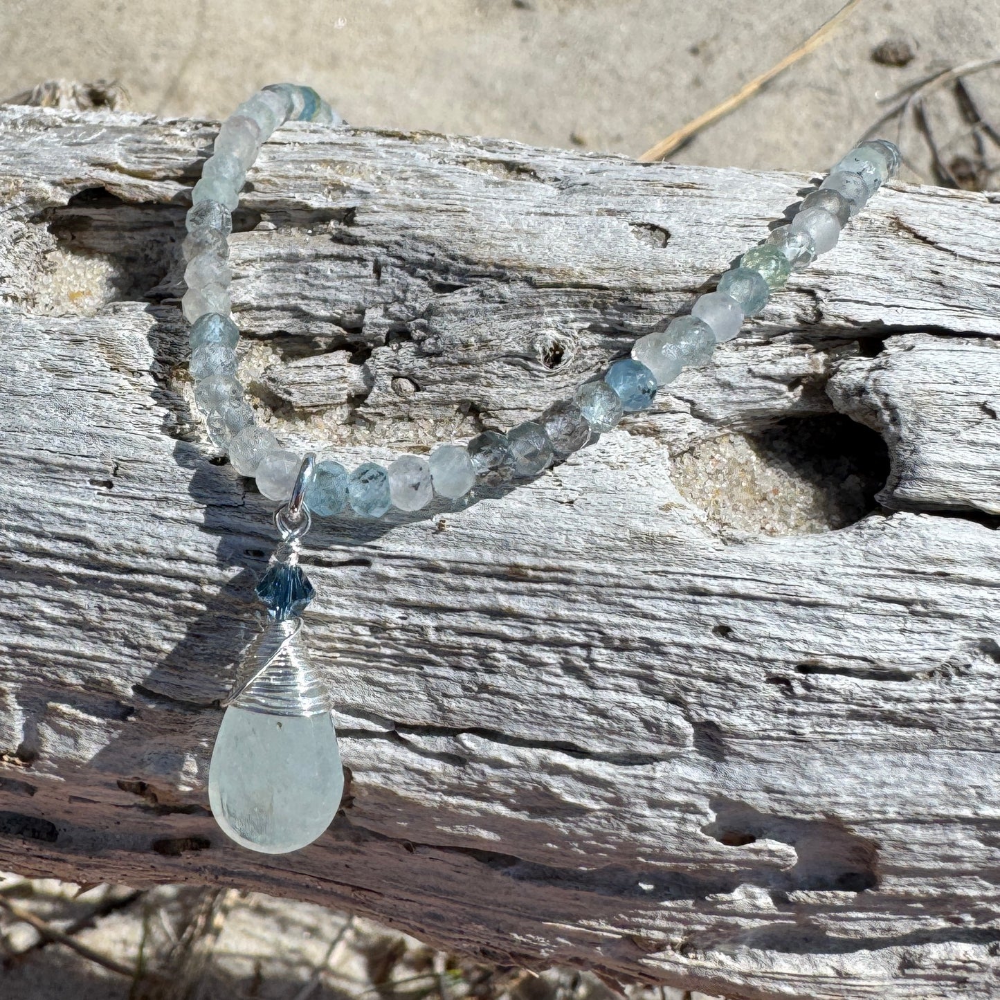 Aquamarine Teardrop Beaded Gemstone Necklace