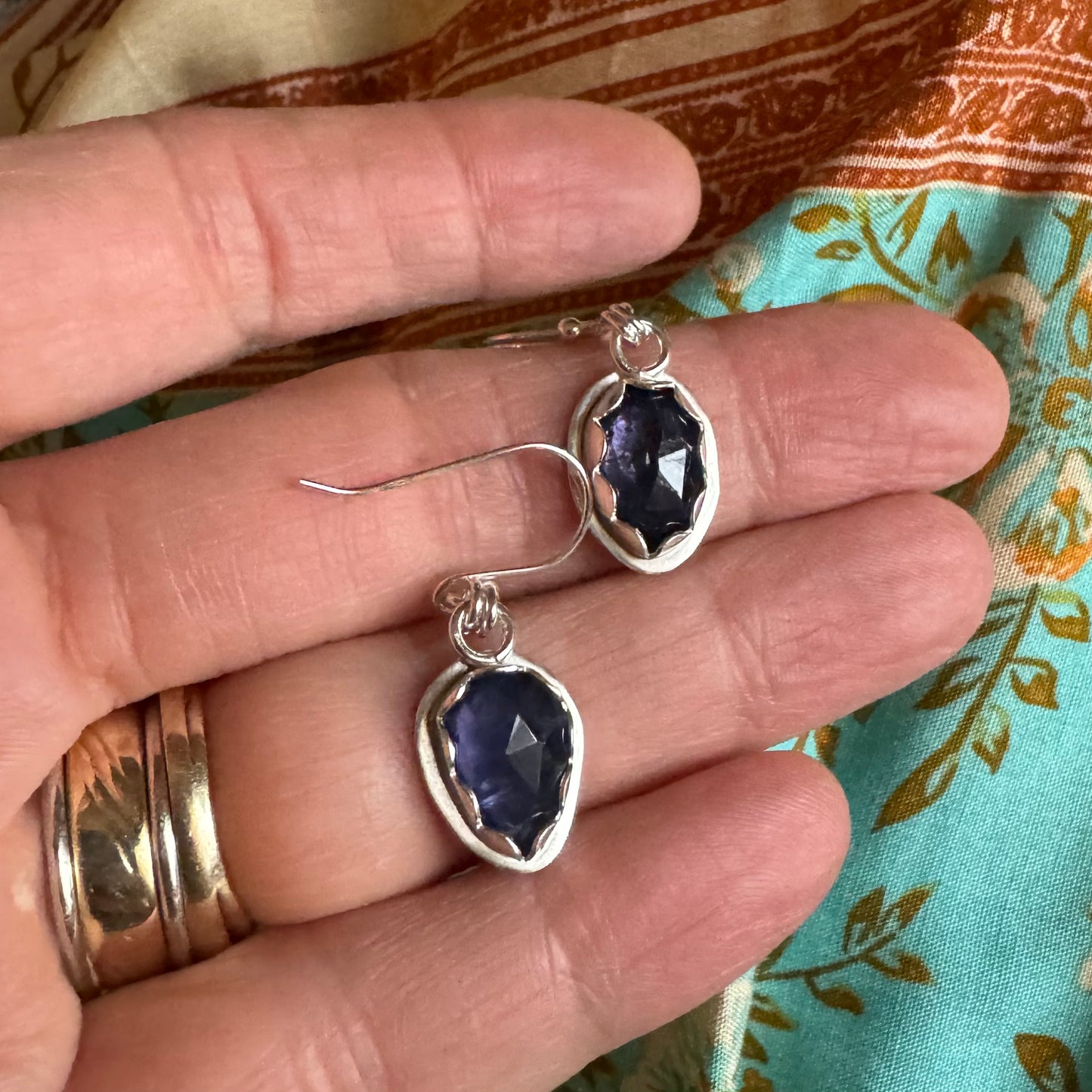 Iolite Rose Cut Silver Earrings