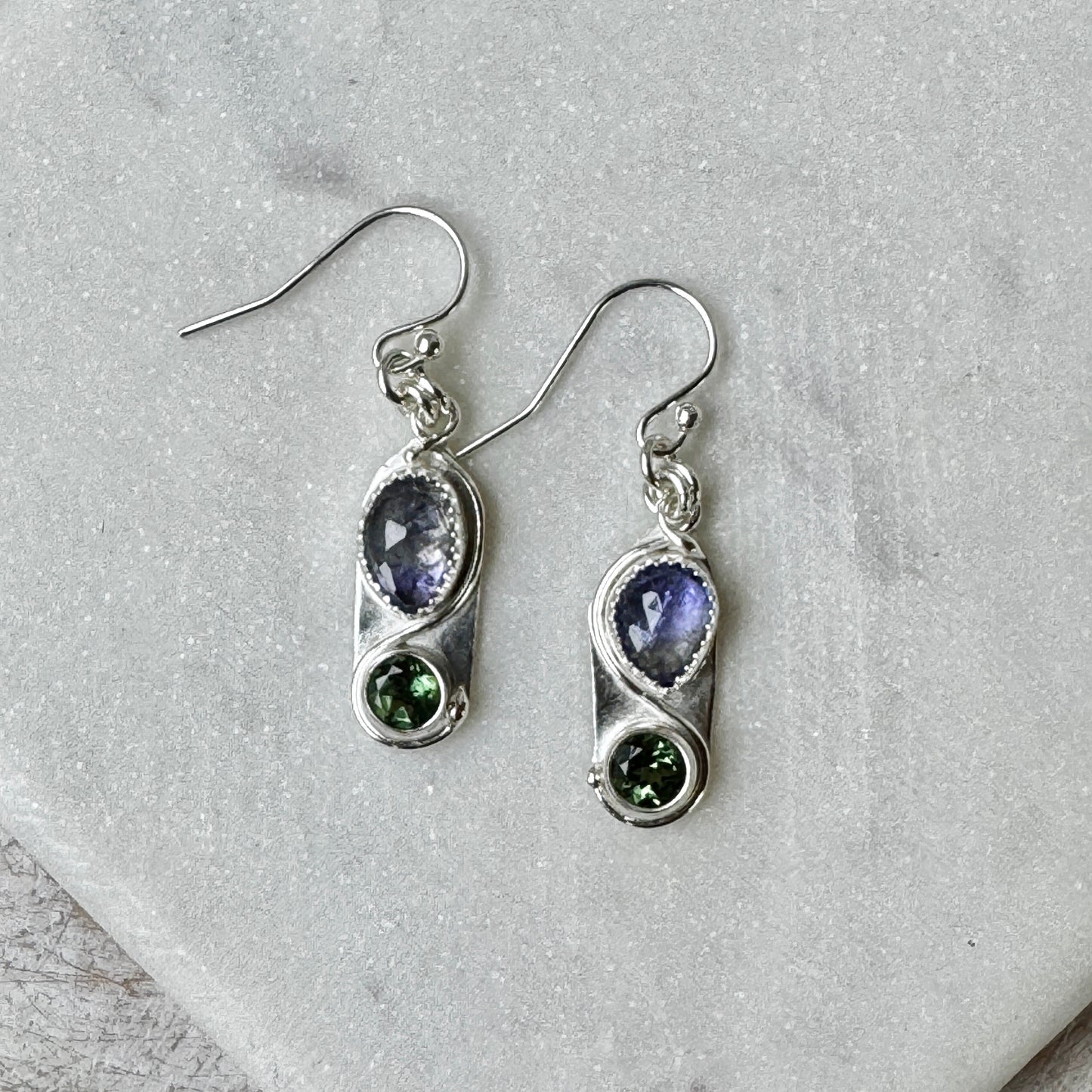 Bi-Color Tanzanite & Green Apatite Earrings