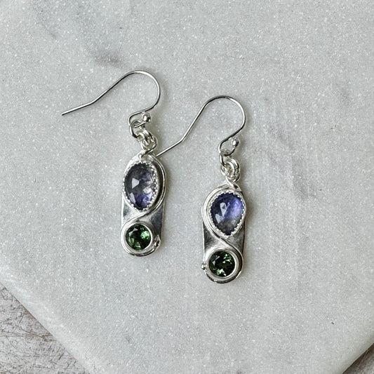 Bi-Color Tanzanite & Green Apatite Earrings
