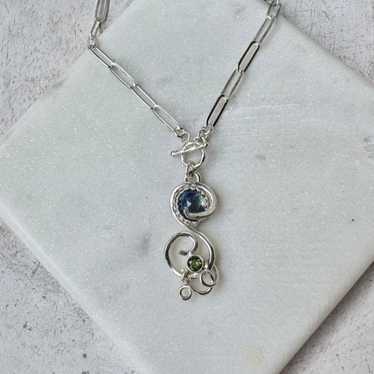 Bi-Color Tanzanite & Green Apatite Toggle Front Necklace