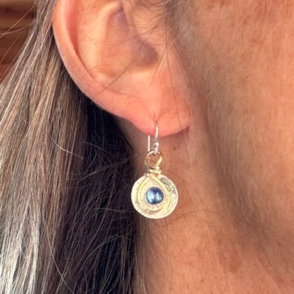 Blue Kyanite Gold & Silver Earrings