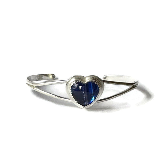 Blue Goldstone Heart Open Cuff Bracelet