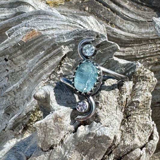 Blue Kyanite, Aquamarine & Blue Topaz Ring