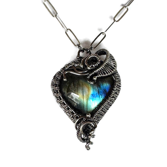 Labradorite Woven Heart Necklace