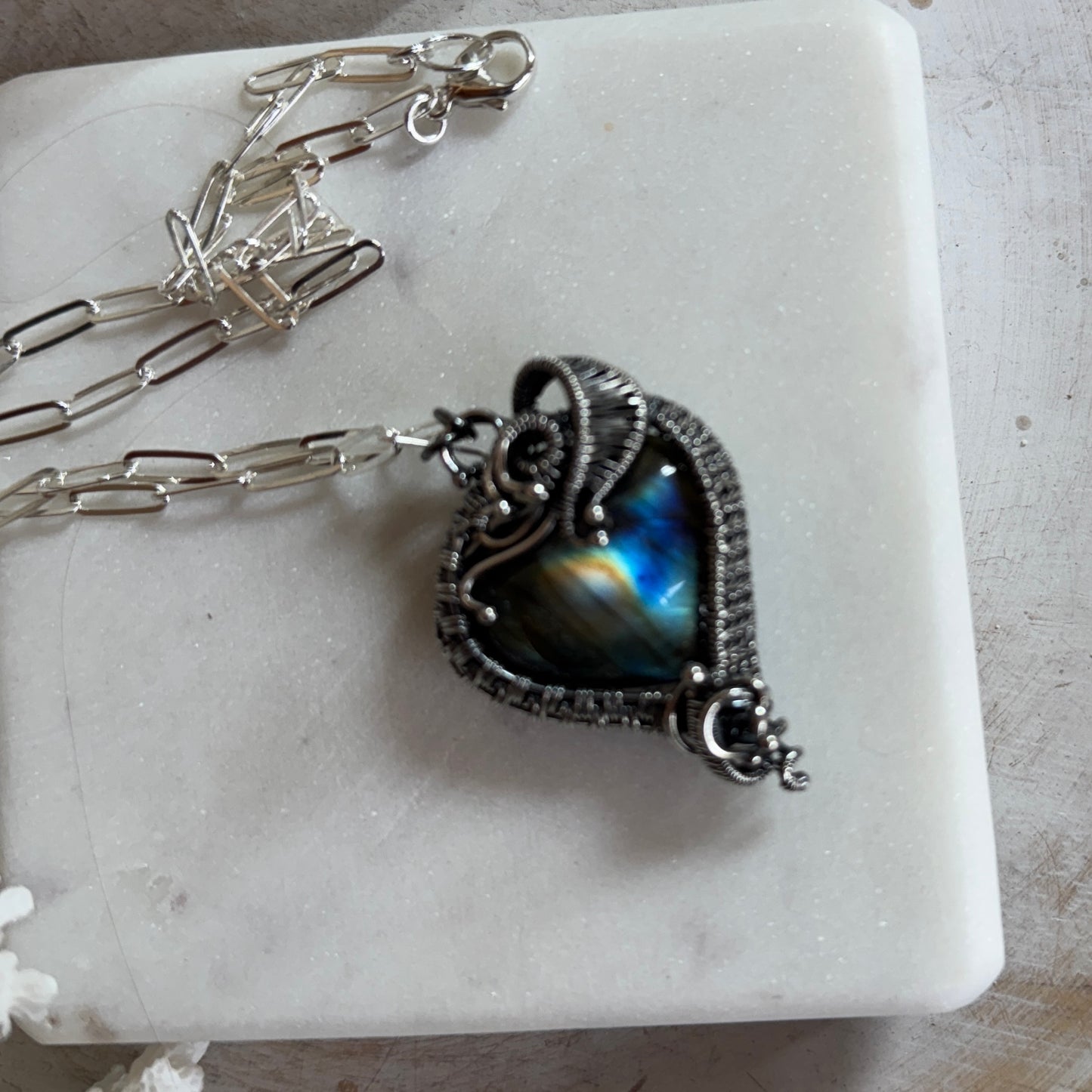 Labradorite Woven Heart Necklace