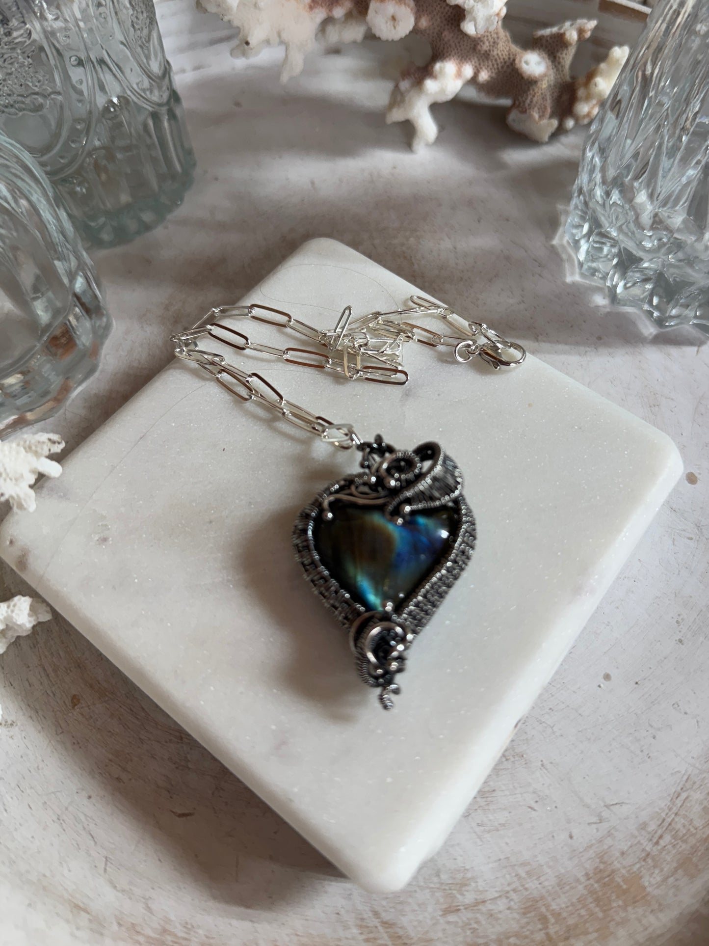 Labradorite Woven Heart Necklace